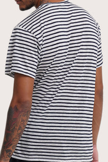 Back detail of the Geva T-shirt Stripe in Navy by By The Sea Bali – premium stitching and artisan quality