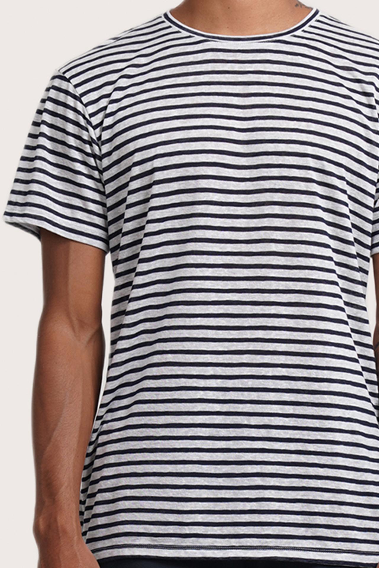 Close-up of the Geva T-shirt Stripe in Navy by By The Sea Bali – exceptional fabric quality and texture