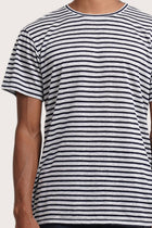 Close-up of the Geva T-shirt Stripe in Navy by By The Sea Bali – exceptional fabric quality and texture