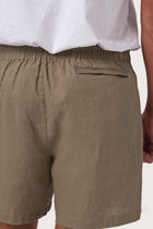 Detailed back view highlighting the relaxed silhouette and linen craftsmanship
