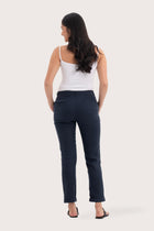 Back view of the Hampton Women's Linen Pants Navy highlighting the garment shape and drape.