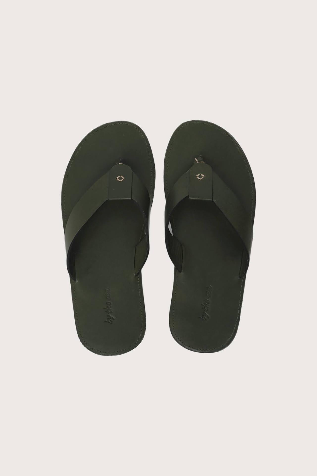 Jaco sandal in forest green shown in a global view highlighting its full silhouette and refined resort design
