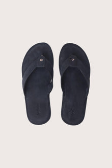 Jaco sandal in navy shown in a global view highlighting its full silhouette and refined resort design
