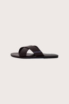 Side profile of Jey sandal in cioccolato fondente highlighting sleek and modern resort footwear silhouette