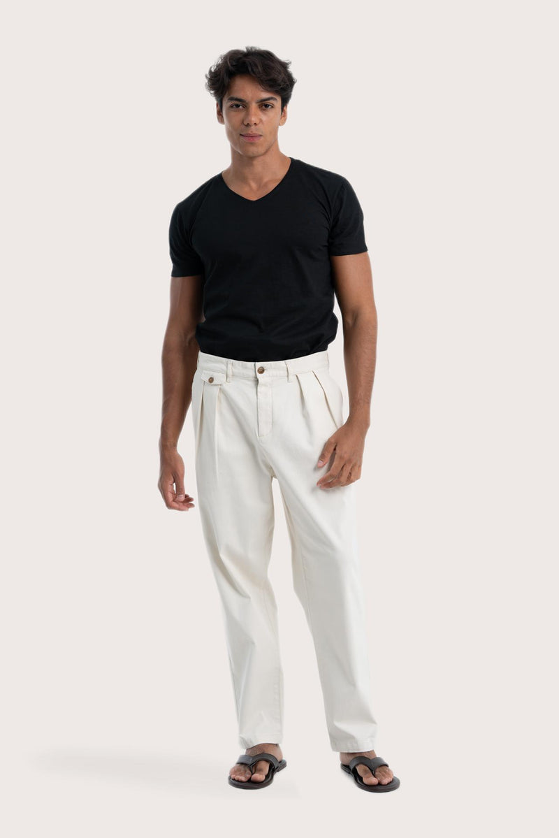 Front view of the Joey Pant in creme by By The Sea Bali