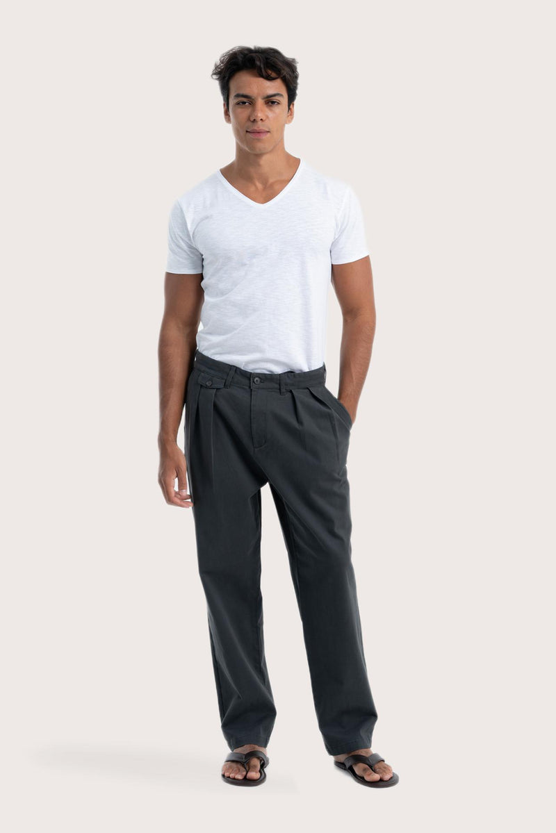 Front view of the Joey Pant in dark grey by By The Sea Bali