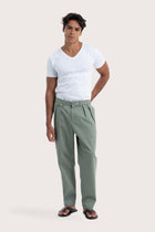Front view of the Joey Pant in grey green by By The Sea Bali