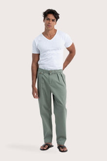 Front view of the Joey Pant in grey green by By The Sea Bali