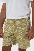 Side view of the Juan Bermuda Shorts in Summer in Island Army with waistband detail by By The Sea Bali