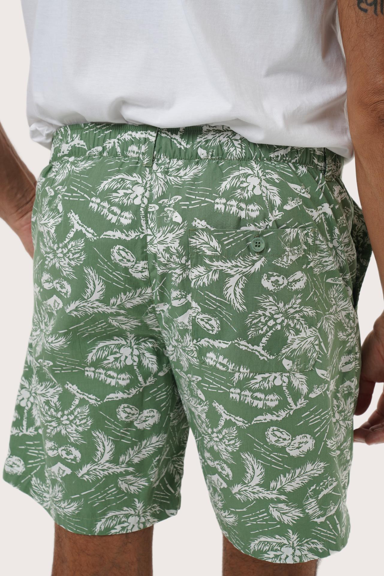 Back view of the Summer in Island Sage Juan Bermuda Shorts showing the pocket detail by By The Sea Bali