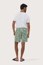 Close-up of the Summer in Island print on the Sage Juan Bermuda Shorts by By The Sea Bali