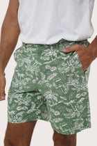 Side view of the Juan Bermuda Shorts in Summer in Island Sage with waistband detail by By The Sea Bali