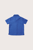 Elegant back view of the Kai Linen Shirt in Blue