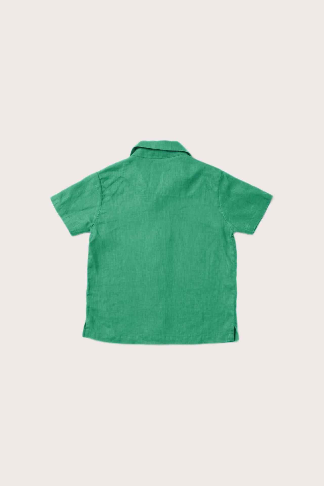 Elegant back view of the Kai Linen Shirt in Green