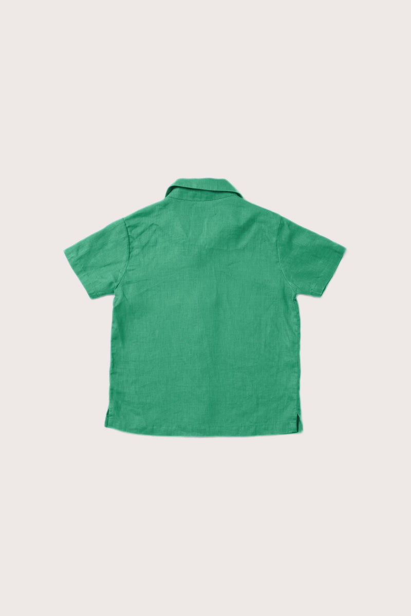 Elegant back view of the Kai Linen Shirt in Green