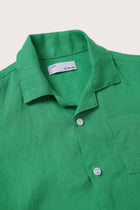 Soft linen texture detail on the Kai Linen Shirt in Green