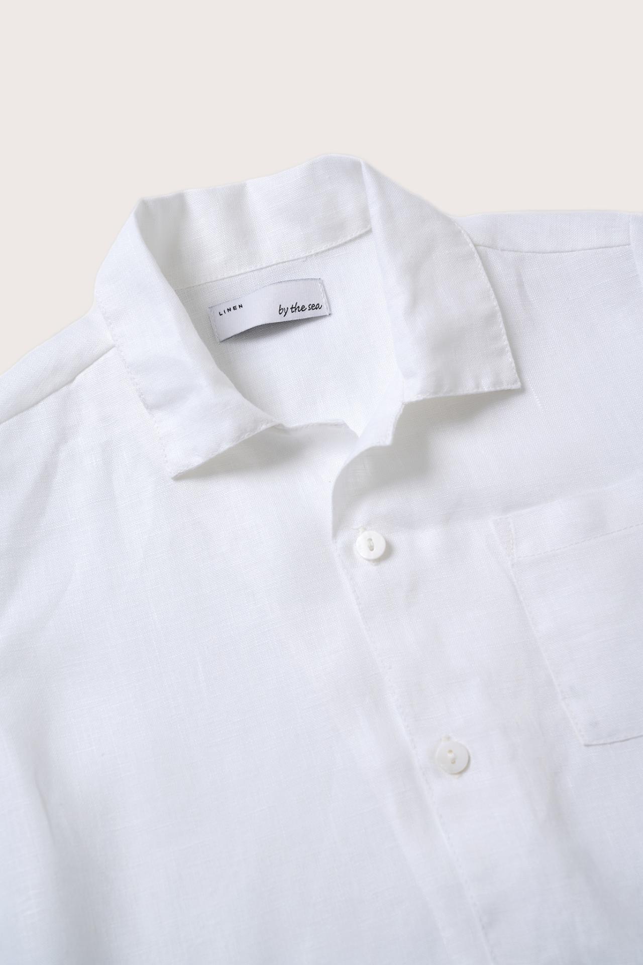 Soft linen texture detail on the Kai Linen Shirt in White