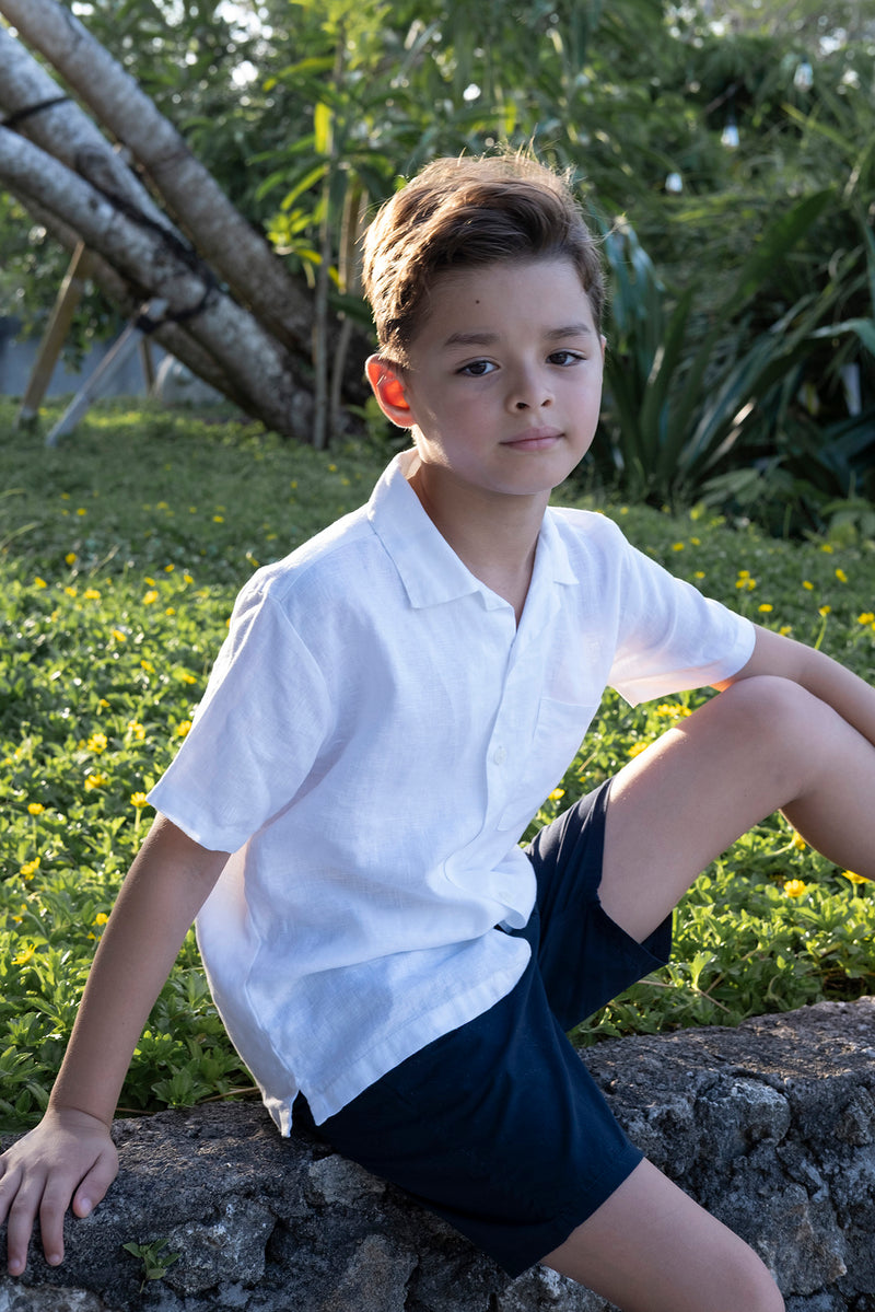 Sophisticated resort styling featuring the Kai Linen Shirt in White