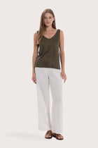 By The Sea Bali Kallu Linen Tanktop in Army with a relaxed and sophisticated silhouette