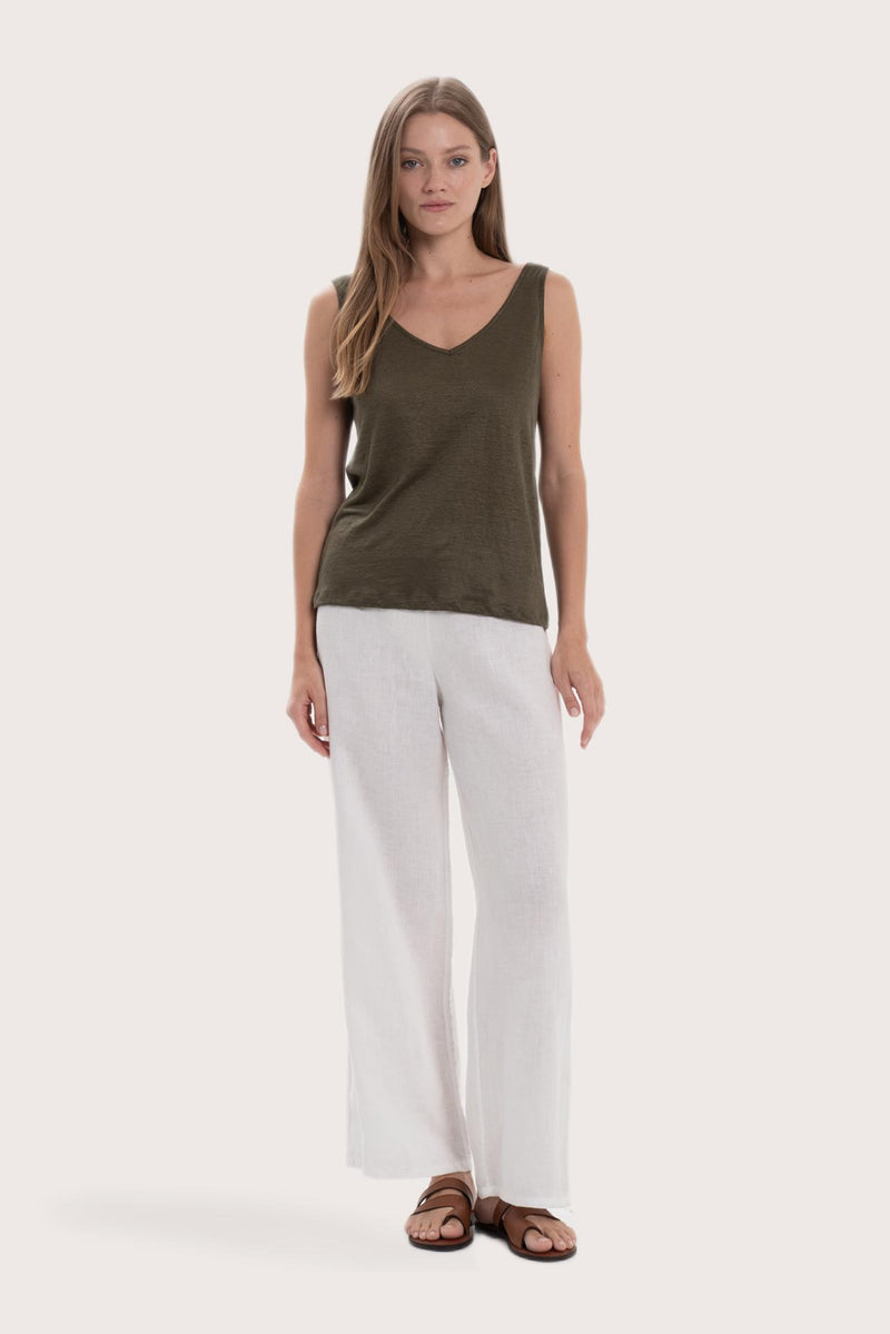 By The Sea Bali Kallu Linen Tanktop in Army with a relaxed and sophisticated silhouette