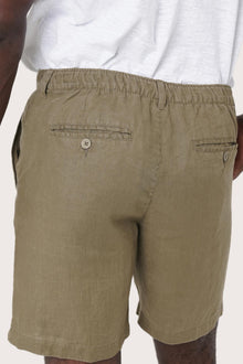 Detailed back view highlighting the relaxed silhouette and linen craftsmanship