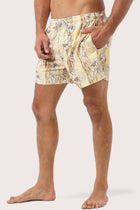 Side profile of Kamboja Swim Trunk highlighting its tailored resortwear design