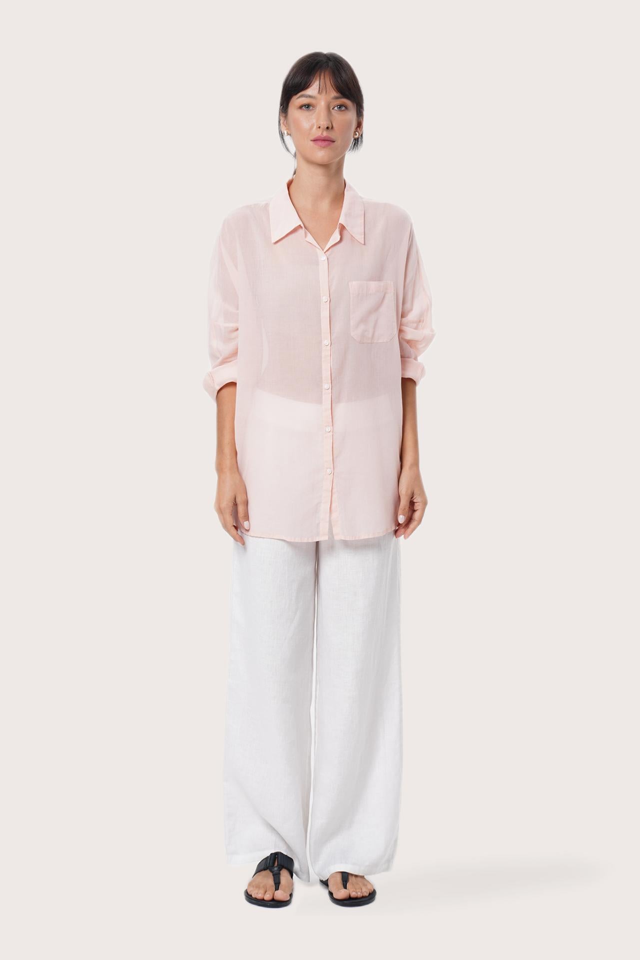 By The Sea Bali Kami Shirt in Light Pink featuring a relaxed resort-inspired silhouette