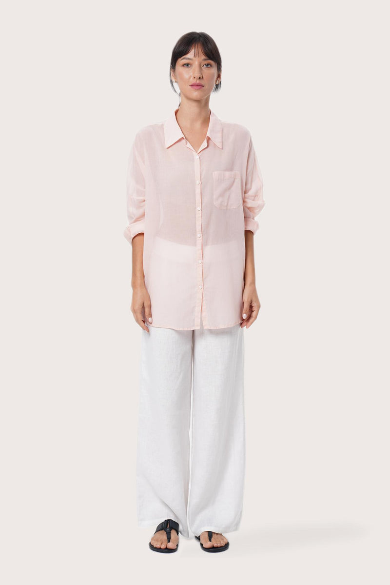 By The Sea Bali Kami Shirt in Light Pink featuring a relaxed resort-inspired silhouette
