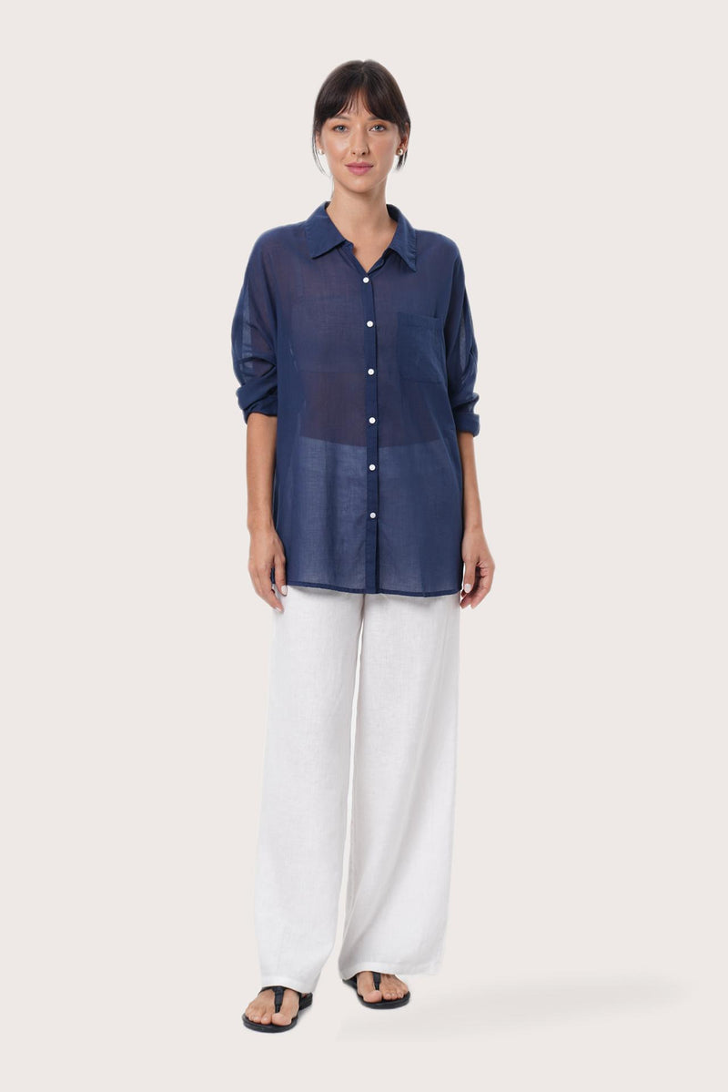 By The Sea Bali Women's Kami Shirt in Navy styled for effortless tropical dressing