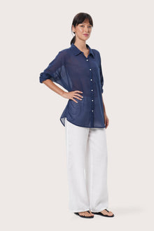 By The Sea Bali Side profile of the Kami Shirt showcasing its relaxed fit and fluid drape