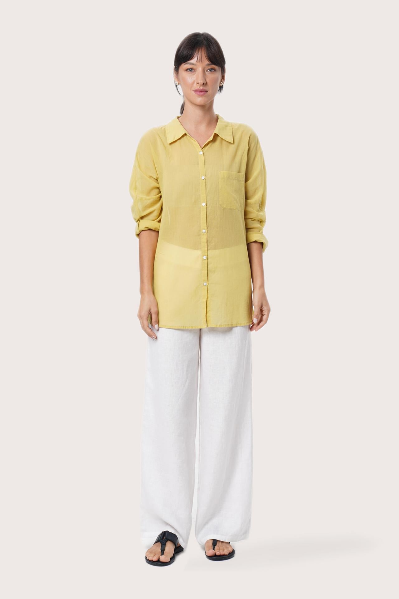 By The Sea Bali Women's Kami Shirt in Yellow styled for effortless tropical dressing