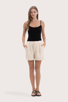 Karmen Bermuda Linen in Creme with a relaxed and sophisticated silhouette by By The Sea Bali