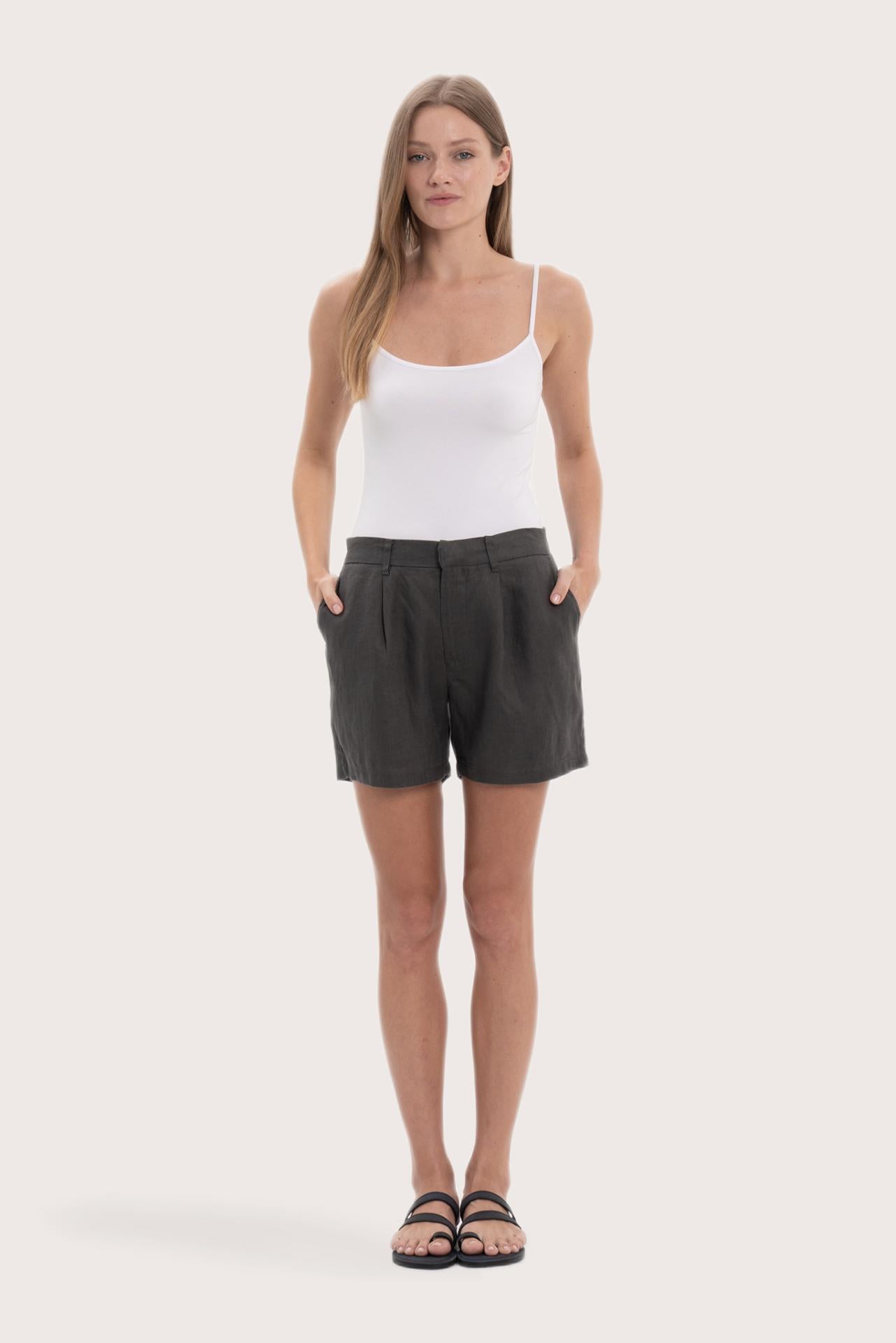 Karmen Bermuda Linen in Dark Grey with a relaxed and sophisticated silhouette by By The Sea Bali