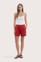 Karmen Bermuda Linen in Red with a relaxed and sophisticated silhouette by By The Sea Bali