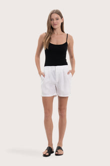 Karmen Bermuda Linen in White with a relaxed and sophisticated silhouette by By The Sea Bali