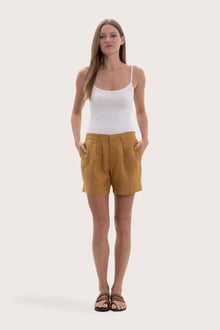 Karmen Bermuda Linen in Yellow with a relaxed and sophisticated silhouette by By The Sea Bali