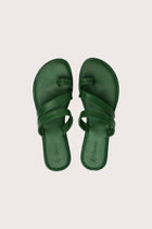 Kawula sandal in forest green shown in a global view highlighting its full silhouette and refined resort design
