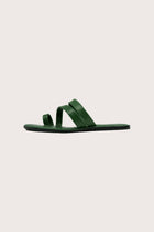 Side profile of Kawula sandal in forest green highlighting sleek and modern resort footwear silhouette