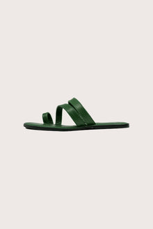 Side profile of Kawula sandal in forest green highlighting sleek and modern resort footwear silhouette