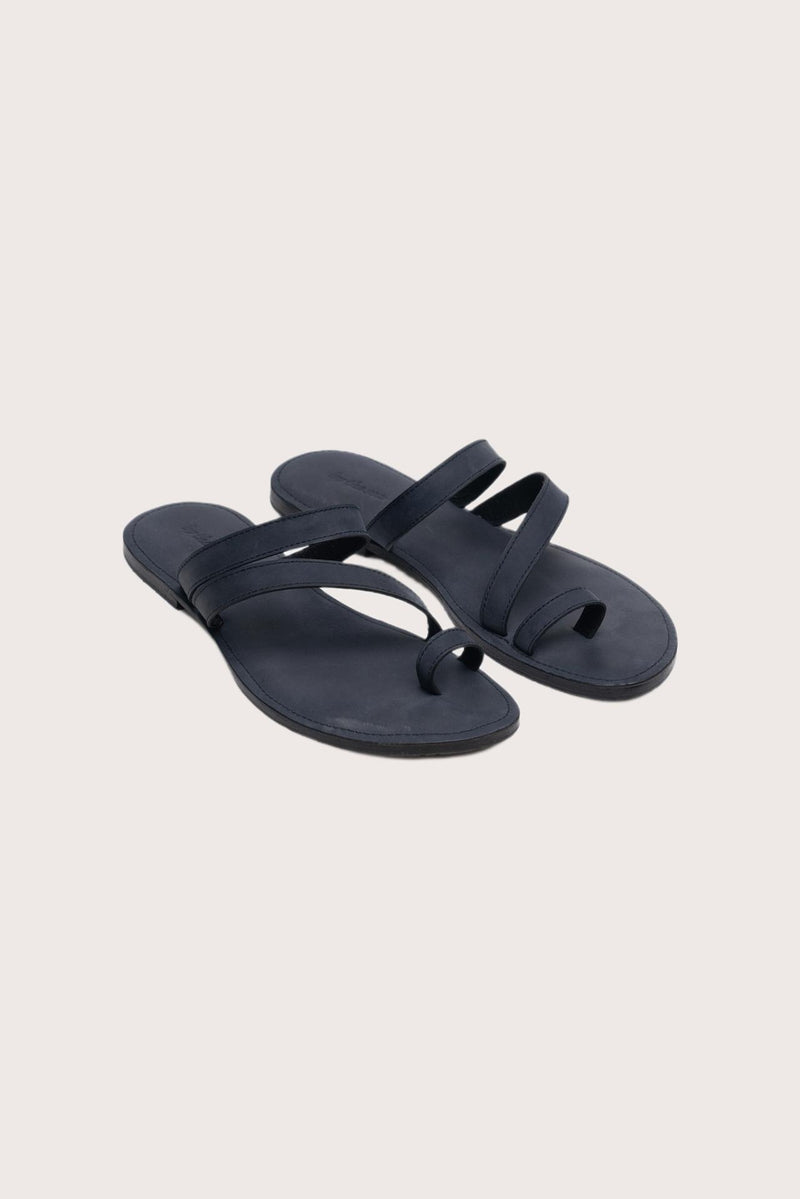 Kawula sandal in navy front view showcasing elegant straps and minimalist resort aesthetic