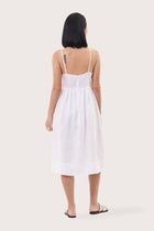 Back view of the Kei Linen Breeze Midi Dress White highlighting the garment shape and drape