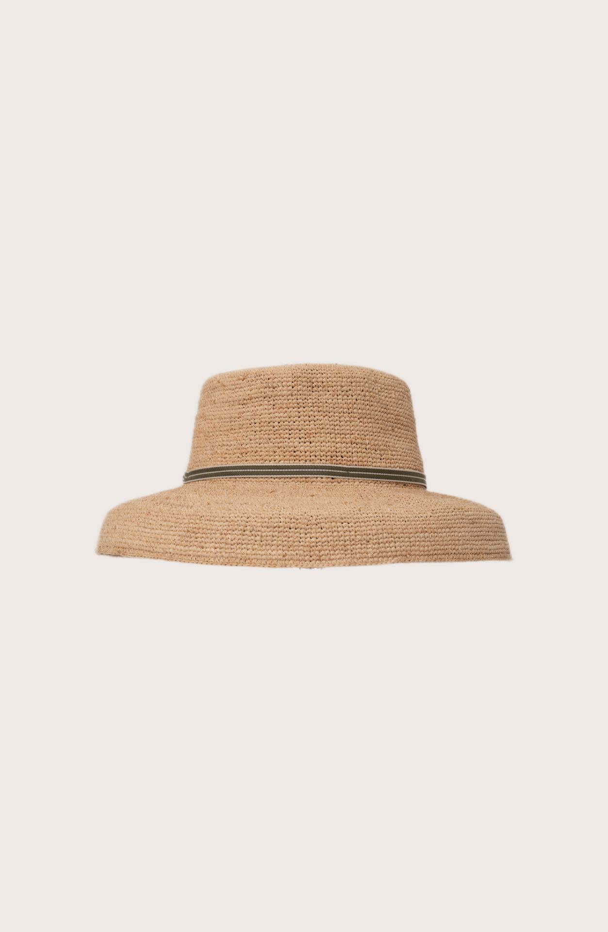 Side profile of the natural straw Keira hat showcasing its classic wide-brim silhouette