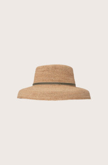 Side profile of the natural straw Keira hat showcasing its classic wide-brim silhouette