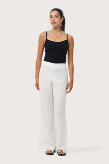 Front view of the Kerang Linen Pant Off White showcasing its silhouette and relaxed fit.
