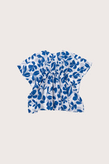Back view of the blue white cotton kids kaftan with a relaxed and comfortable silhouette