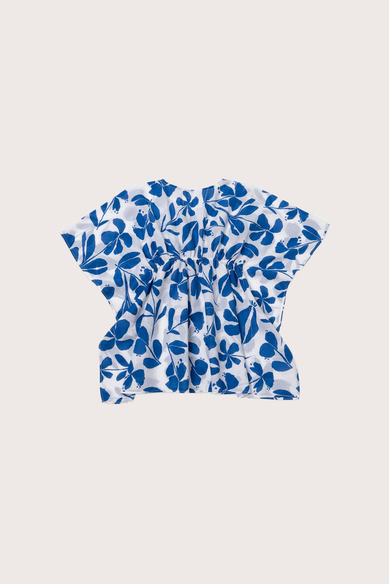 Back view of the blue white cotton kids kaftan with a relaxed and comfortable silhouette