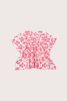 Back view of the pink white cotton kids kaftan with a relaxed and comfortable silhouette
