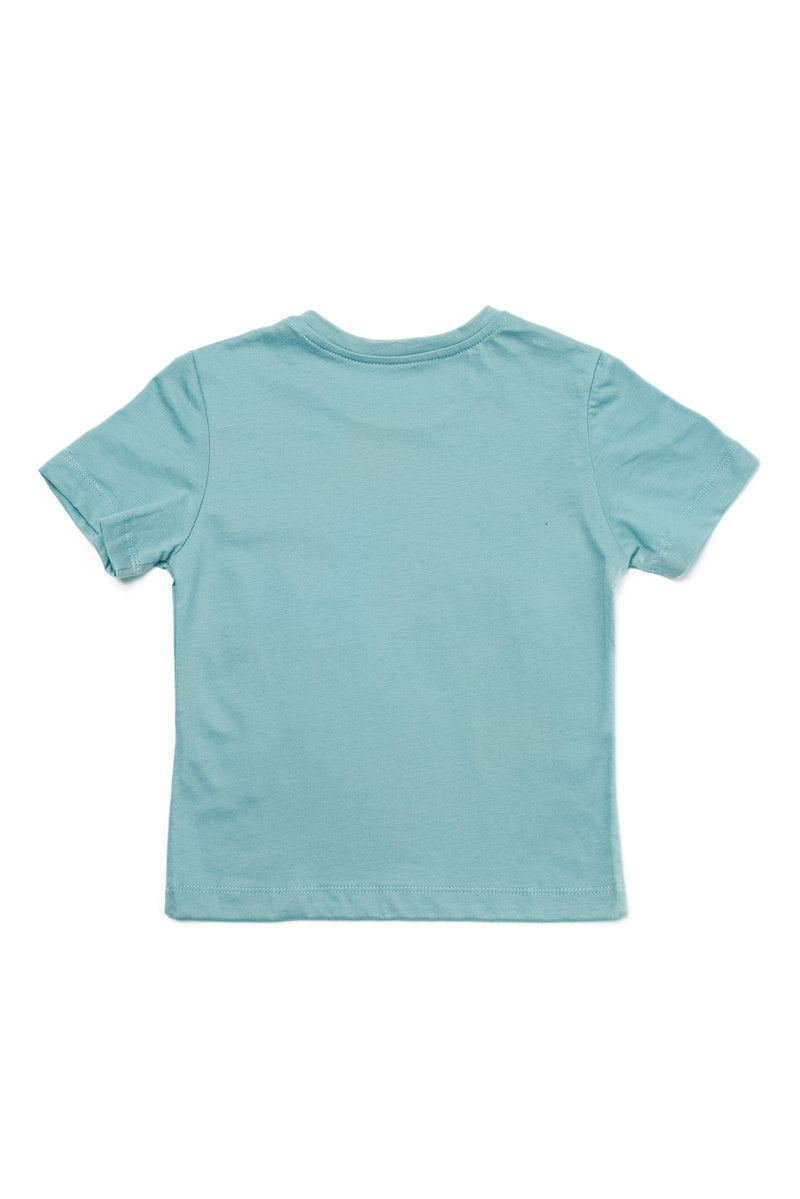 Back view of SURF CANGGU Kids T-shirt in Turquoise with clean minimalist silhouette
