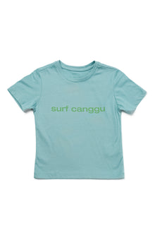 Kids T-shirt SURF CANGGU in Turquoise, soft cotton surf-inspired resortwear for everyday comfort