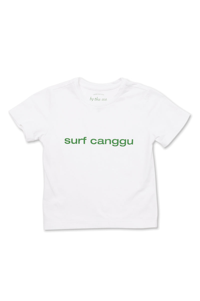 Kids T-shirt SURF CANGGU in White, soft cotton surf-inspired essential for tropical resortwear